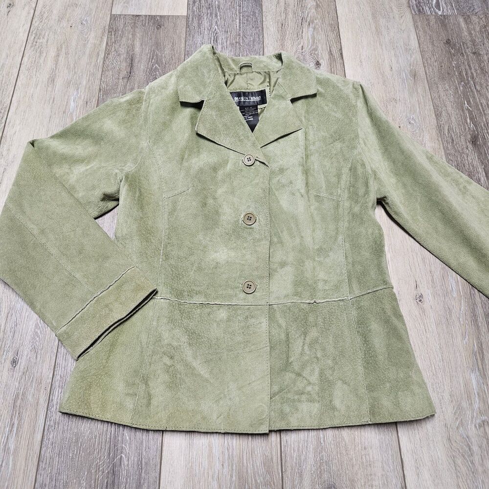Brandon Thomas Suede Jacket Full Zip Washable Leather Apple Green Women's Medium